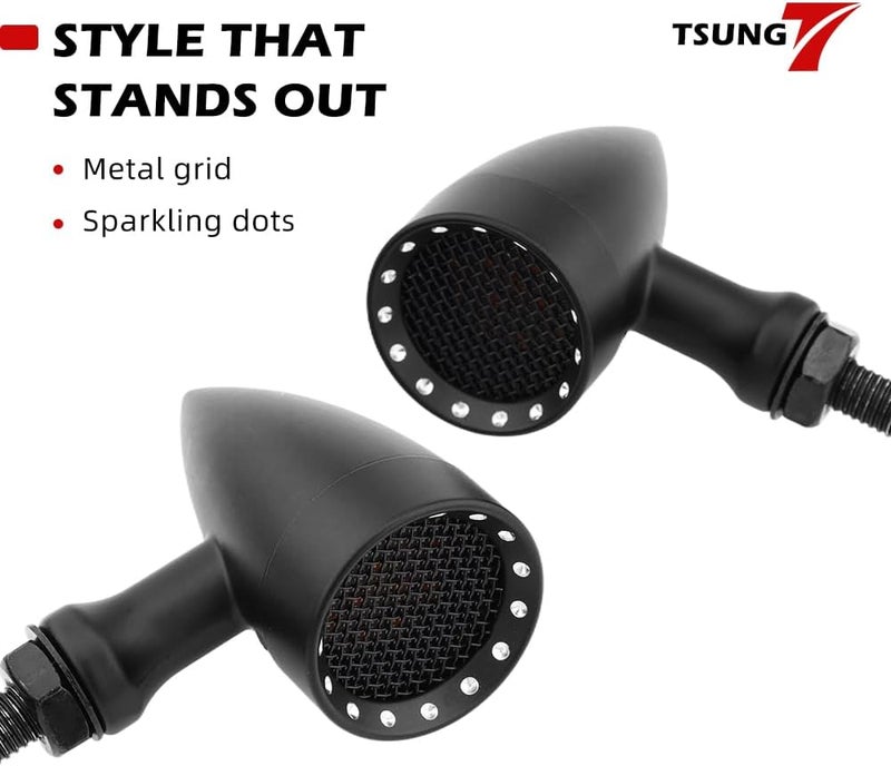 TSUNG 2PCS Motorcycle Rear Turn Signals LED Bullet SMD Blinkers Tail Light Small Indicators Universal for Cruiser Chopper Bobber Cafe Racer Street Bike (SMD-Black-Red&Amber) - Image 5